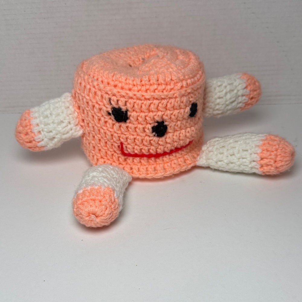 Toilet Paper Cozy - Crochet Plush Toy - Pink White Kitsch Decor Collectable‎